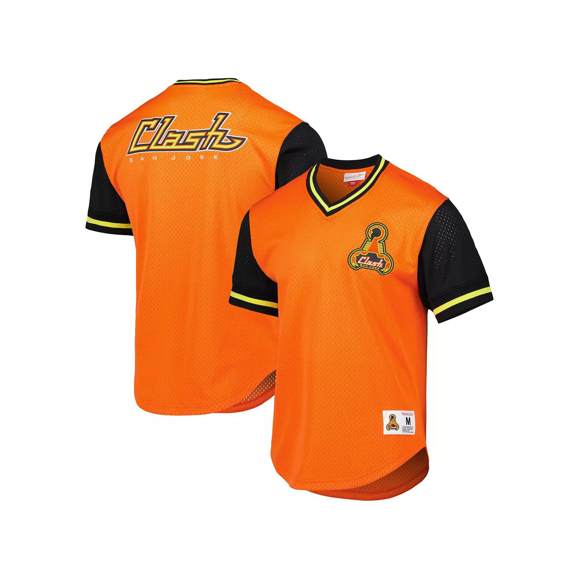 Men's Mitchell & Ness Orange San Jose Earthquakes Mesh V-Neck T-Shirt,  Product Image