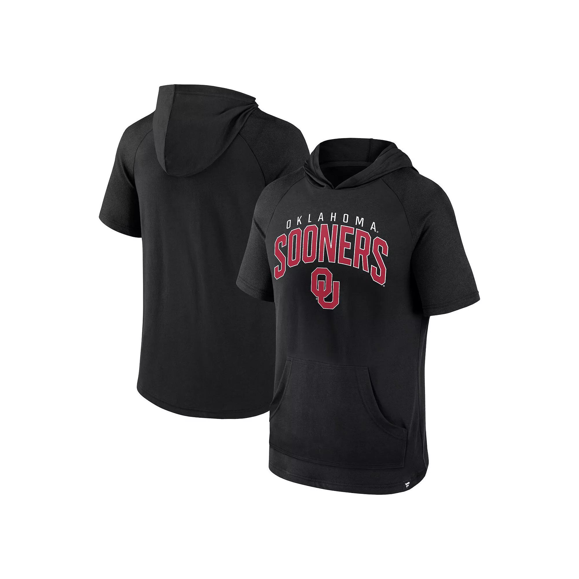 Men's Fanatics Black Oklahoma Sooners Double Arch Raglan Short Sleeve Hoodie T-Shirt,  Product Image