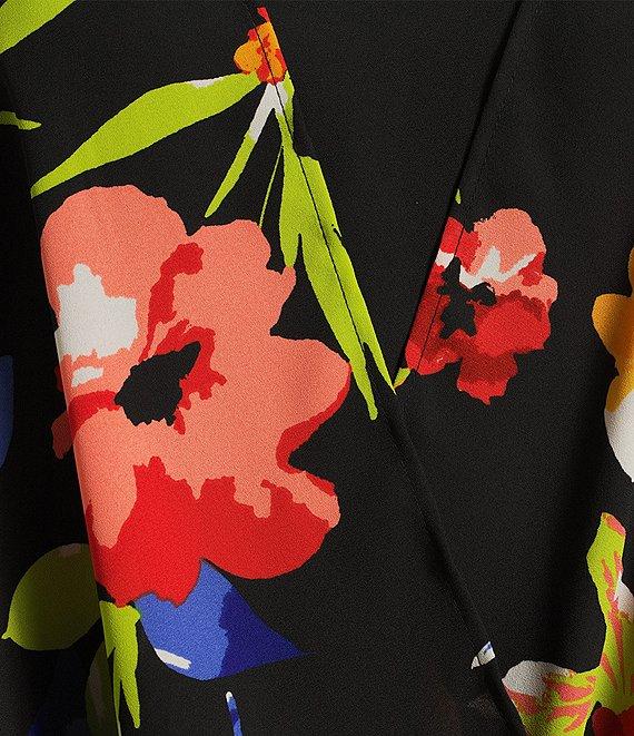 Slim Factor by Investments Spring Bloom Print 3/4 Flare Sleeve Scoop Neck Crossover Top Product Image