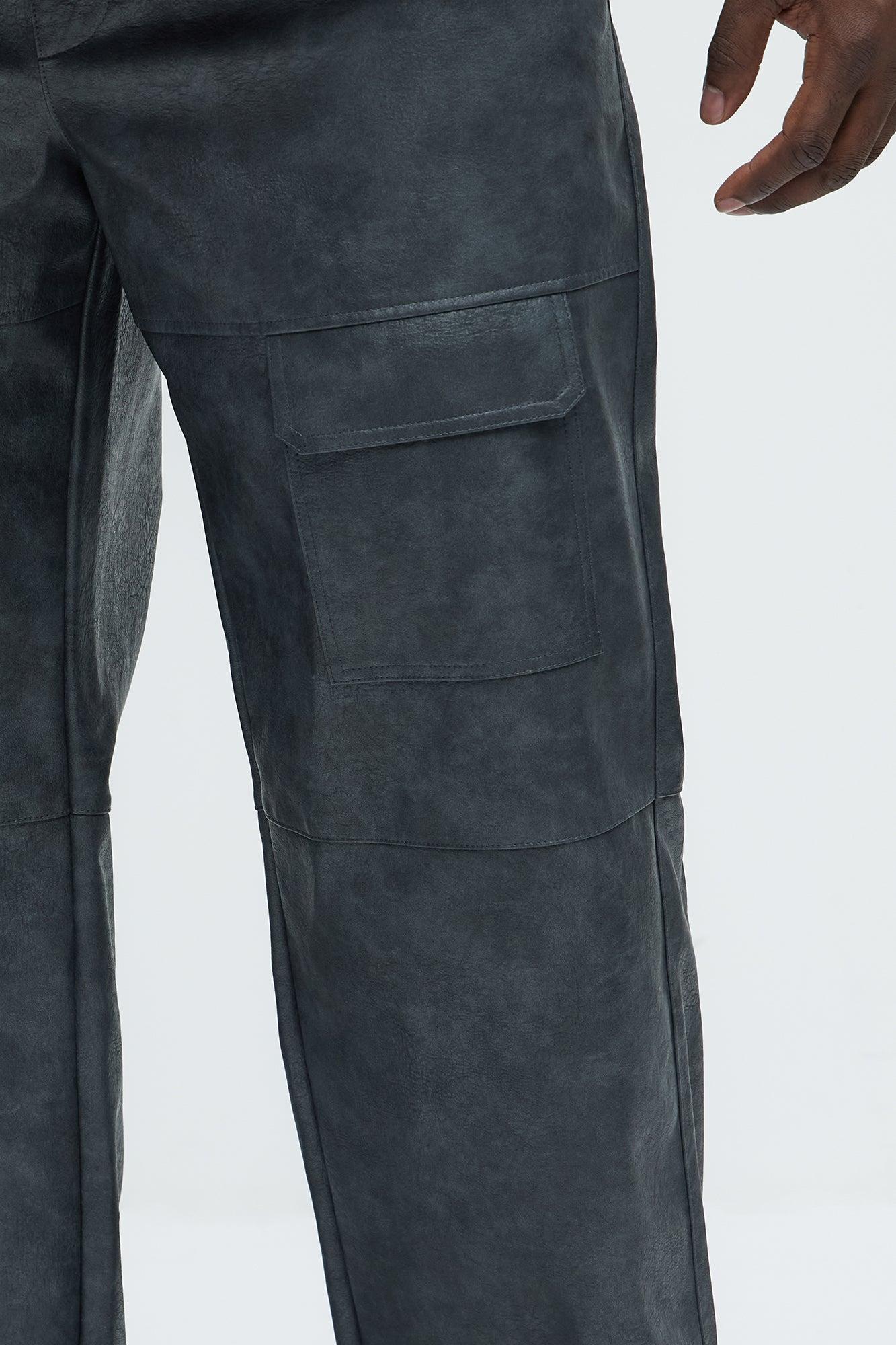 Baggy Pleather Cargo Pants - Black Product Image