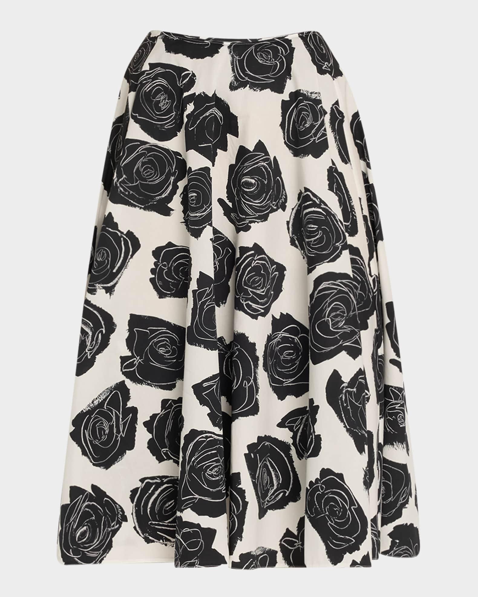 Rose-Printed Flare Midi Skirt Product Image