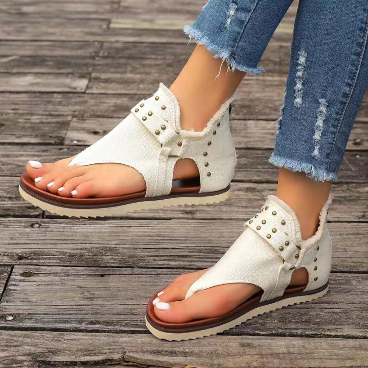 Studded Raw Hem Flat Sandals Product Image