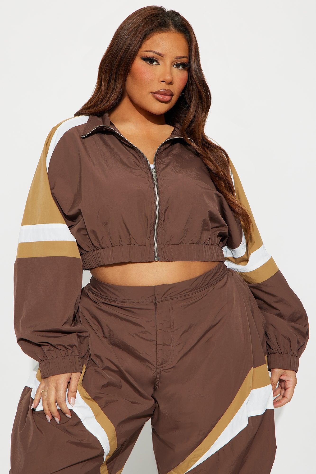 On The Move Barrel Leg Pant Set - Chocolate/Combo Female Product Image