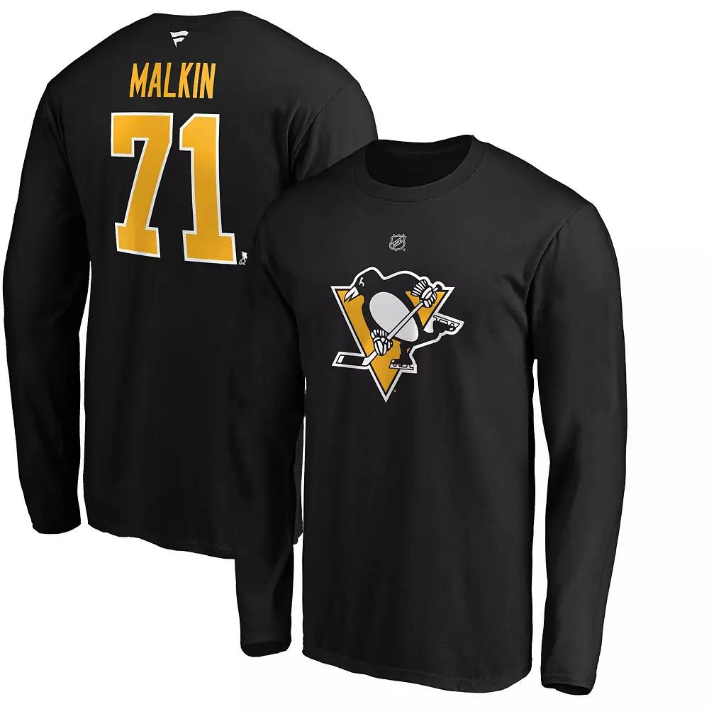 Men's Fanatics Evgeni Malkin Black Pittsburgh Penguins Authentic Stack Name & Number T-Shirt,  Product Image