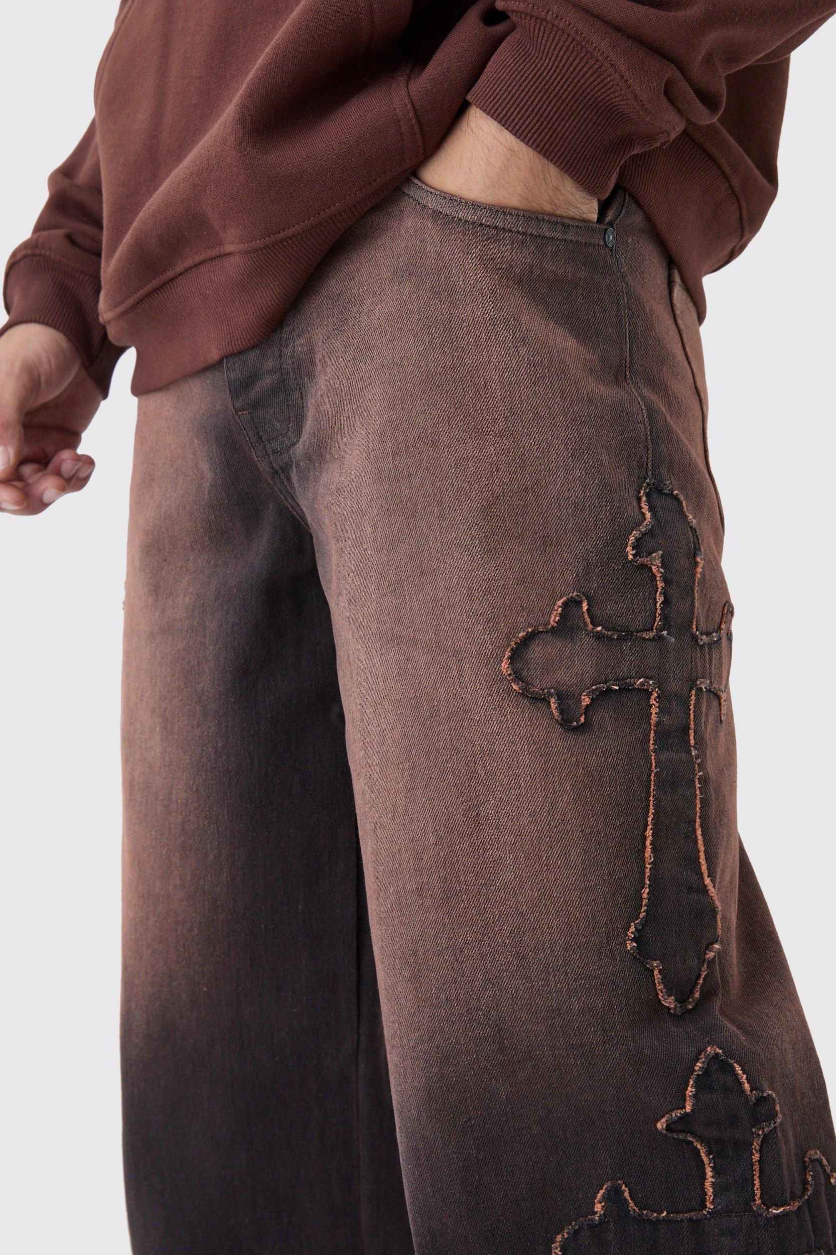 Relaxed Rigid Cross Applique Denim Jeans | boohooMAN USA Product Image