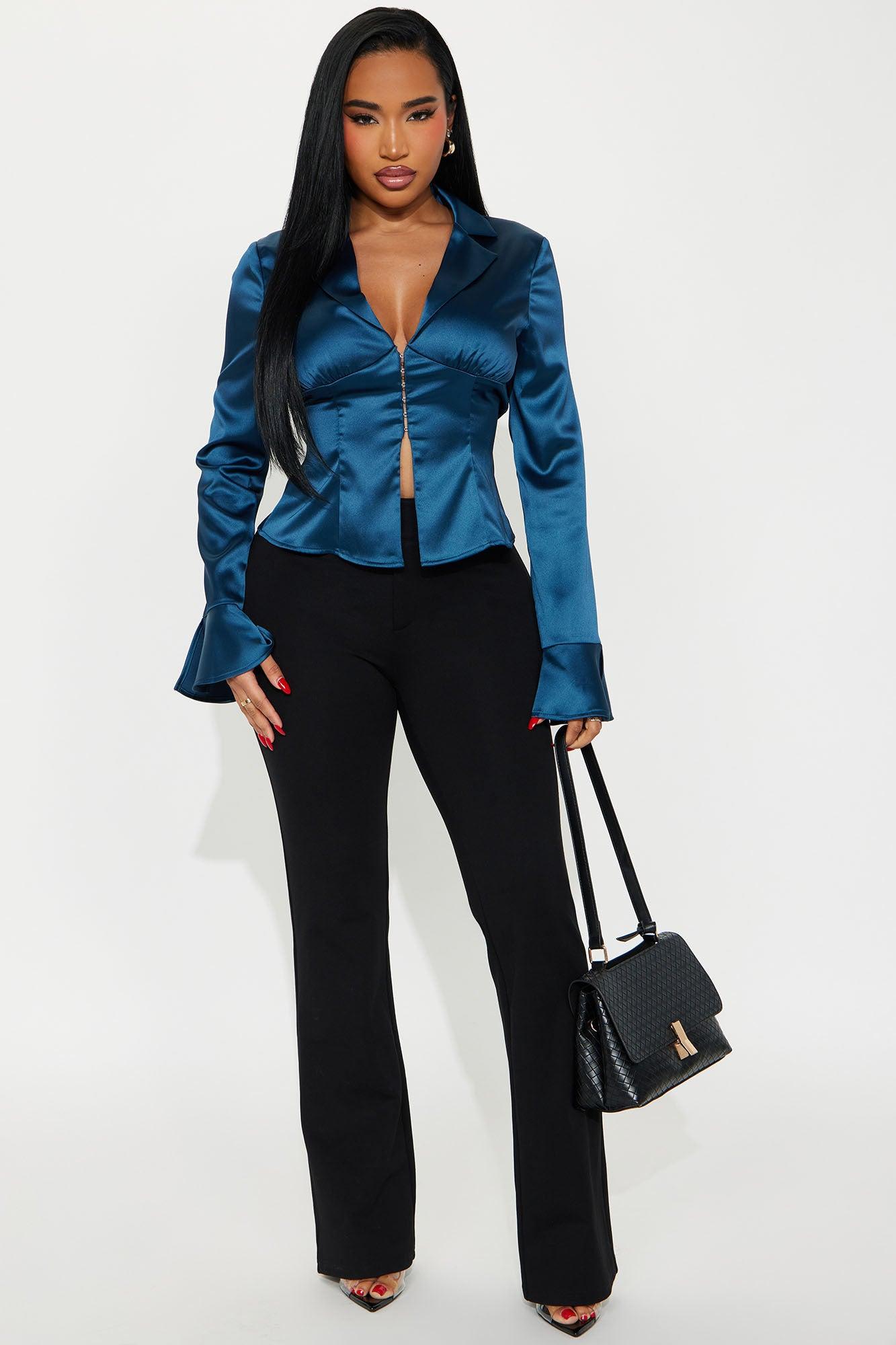 The Right One Satin Blouse - Teal Female Product Image