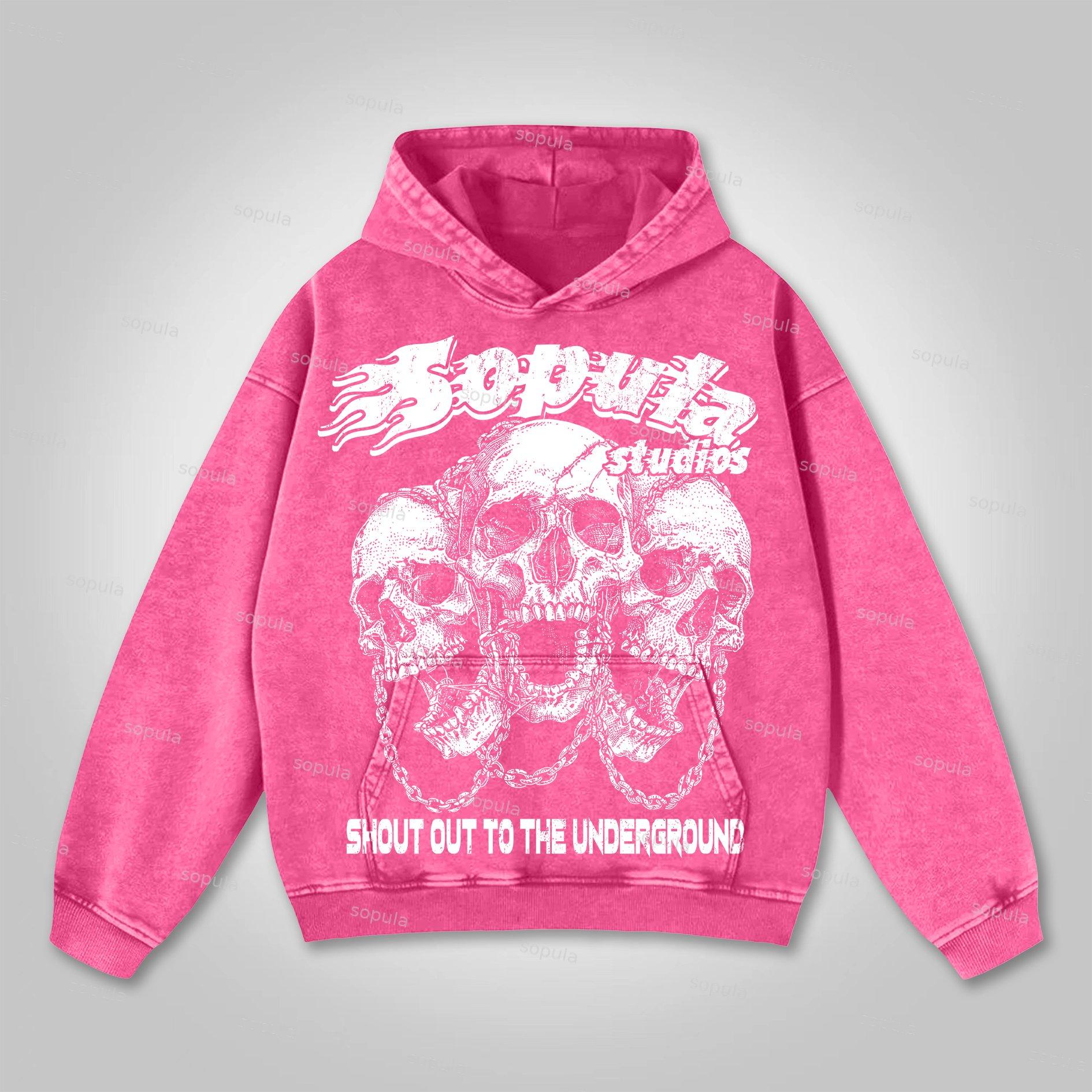 Sopula Studios Chain Skull Graphic Print Washed Hoodie Product Image