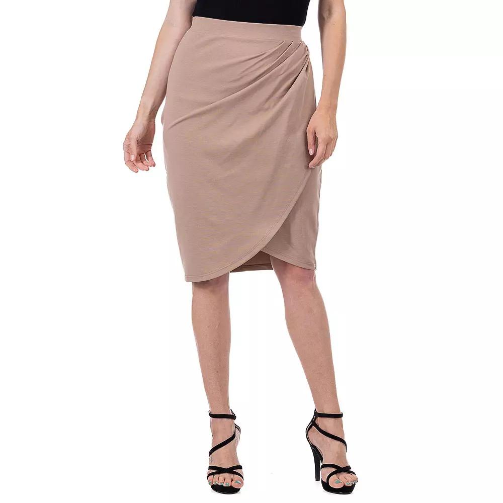 Women's 24Seven Comfort Apparel Elastic Waist Knee Length Tulip Pencil Skirt, Size: Large, Brown Product Image