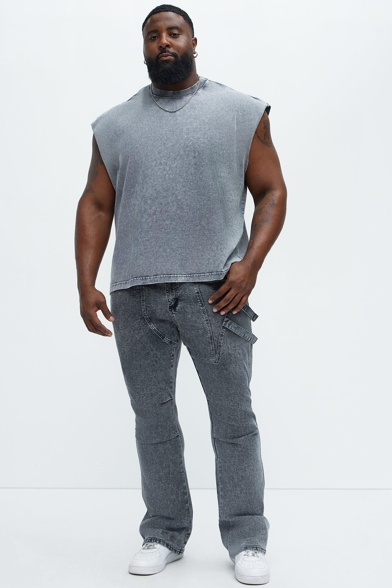 Daly Asymmetrical Stacked Slim Flare Jeans - Grey Product Image