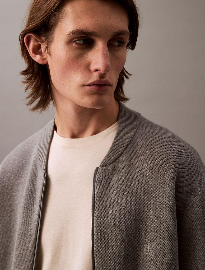 Smooth Cotton Sweater Bomber Jacket Product Image