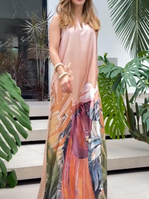 Loose Sleeveless Figure Pockets V-Neck Maxi Dresses Product Image