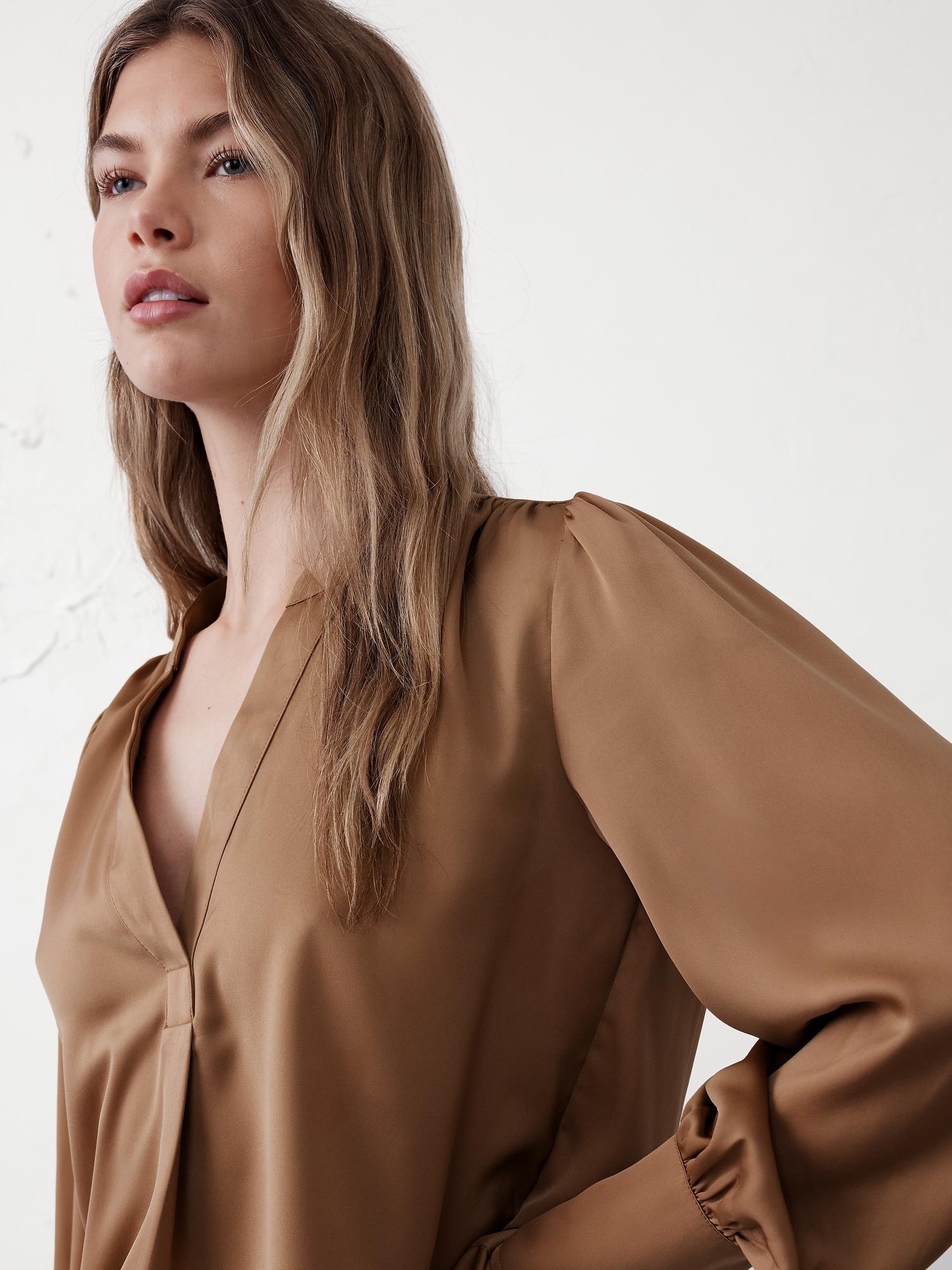 Crepe Volume-Sleeve Blouse Product Image