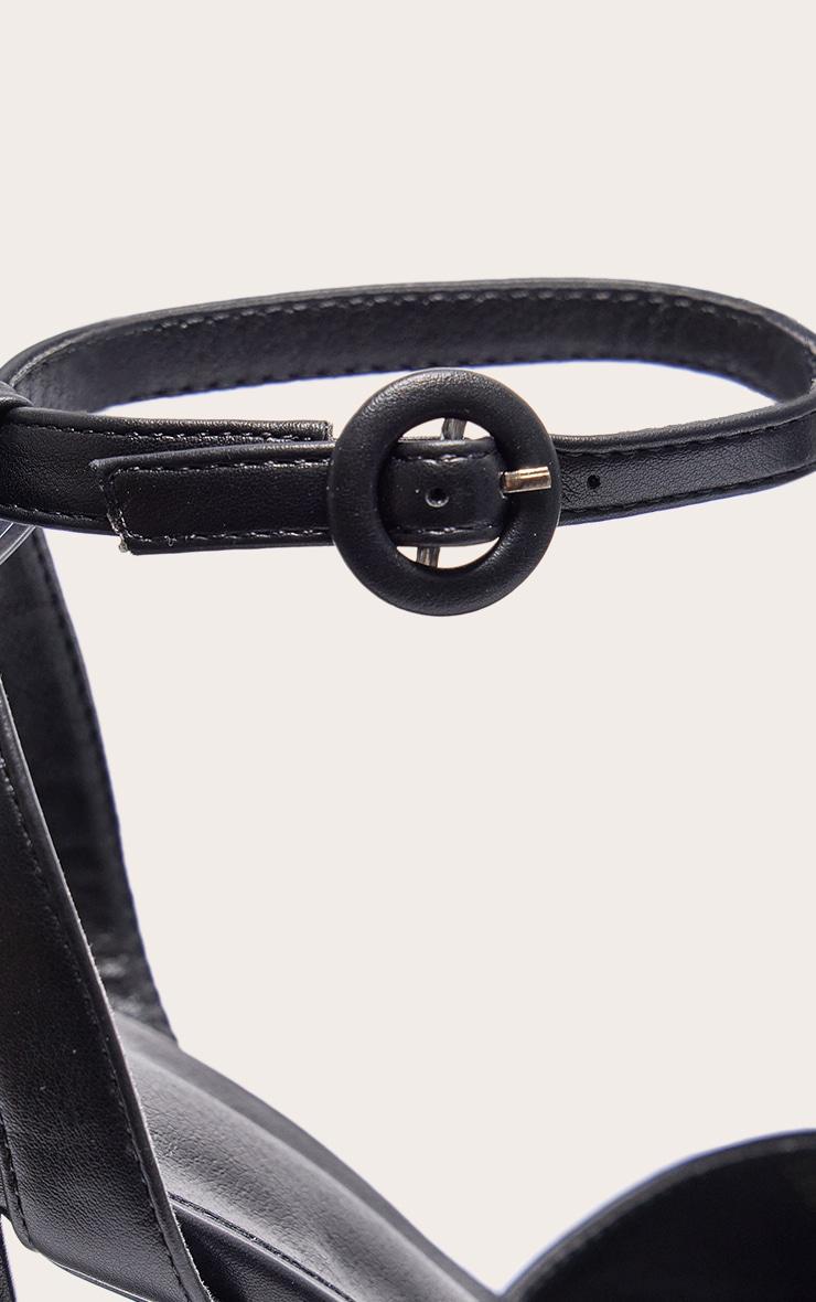 Black PU Strap Detail Flare Platform Heeled Sandals Product Image