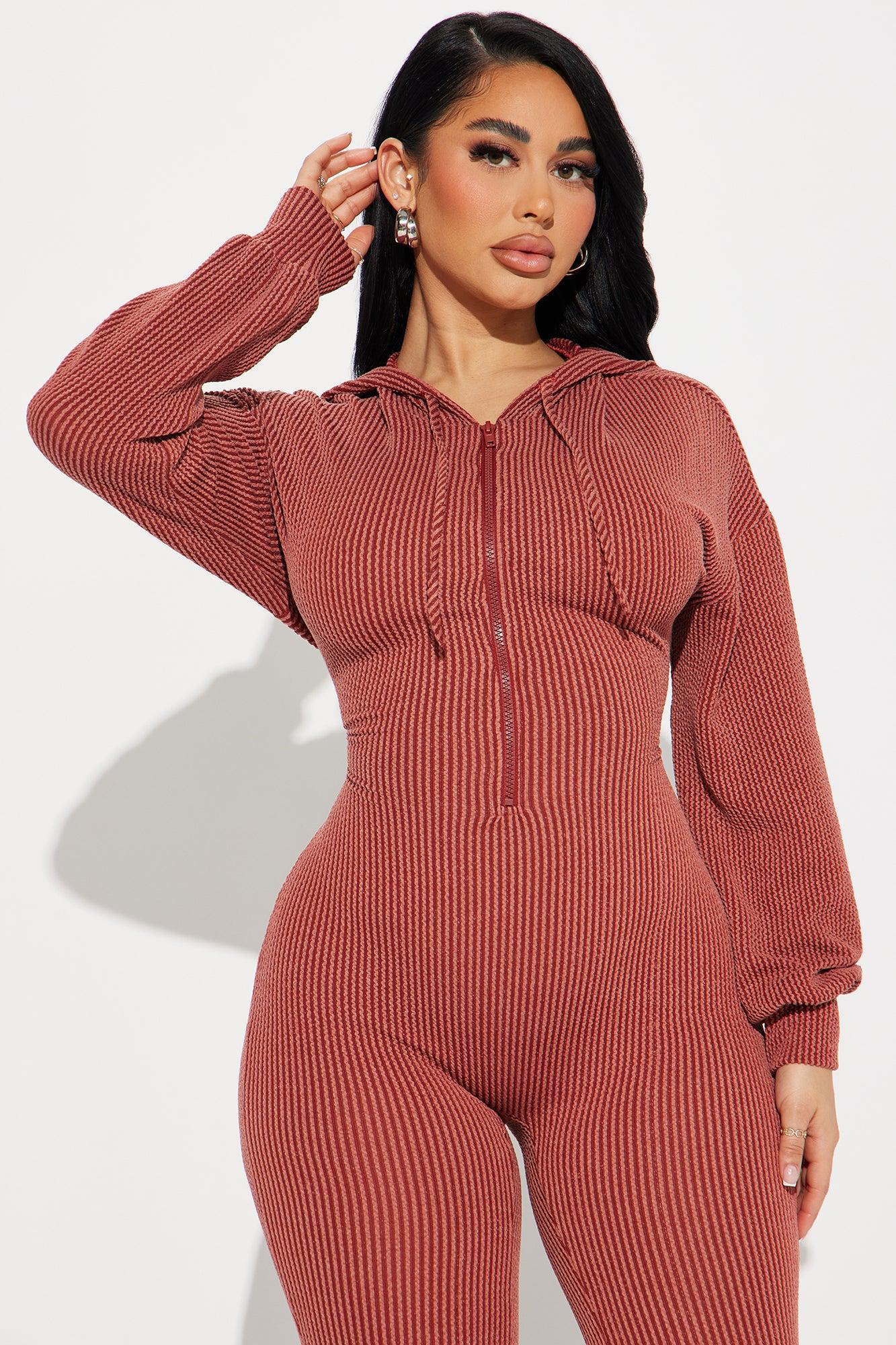 Izara Ribbed Jumpsuit - Rust Product Image