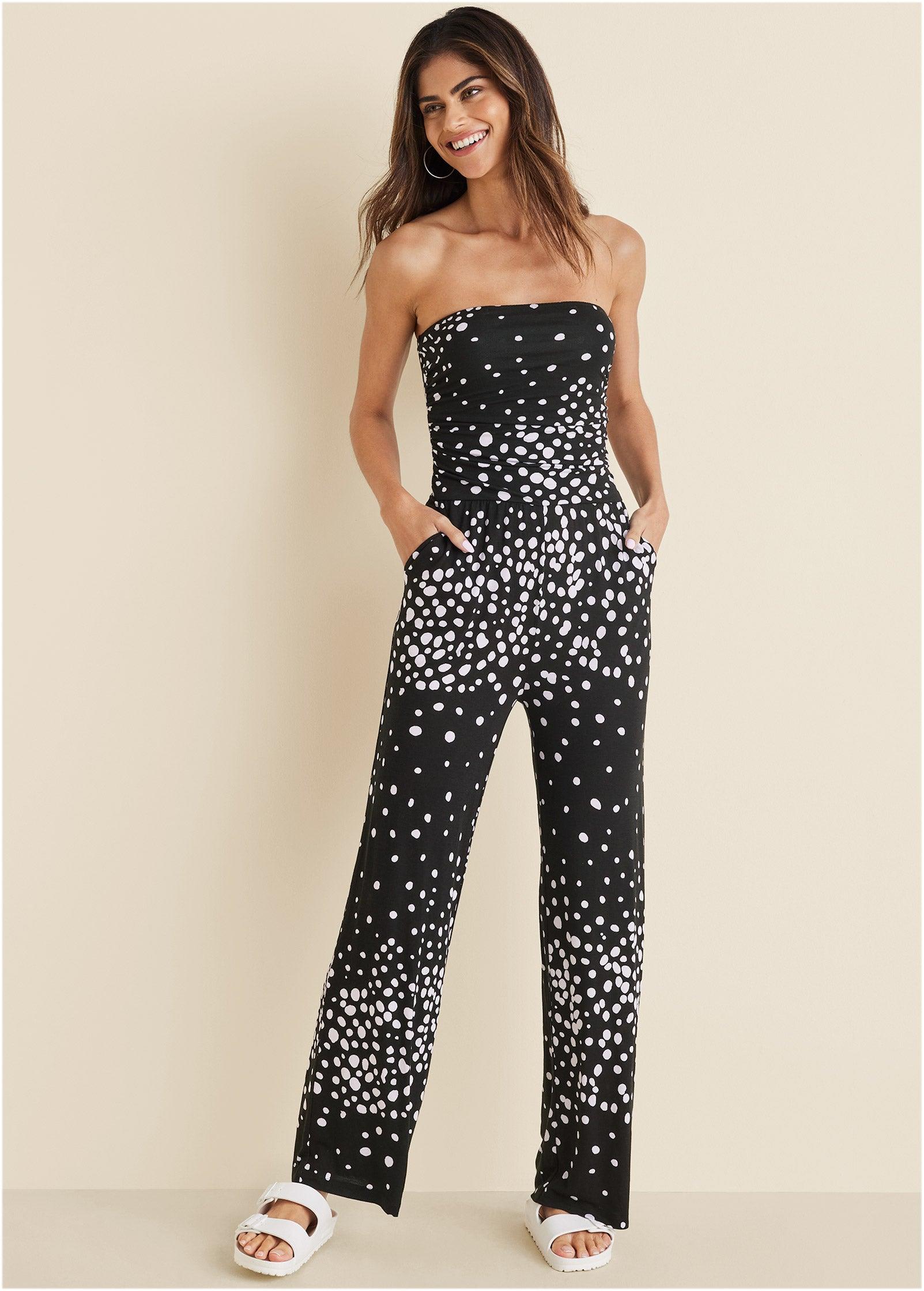 Strapless Printed Jumpsuit - Black & White Product Image