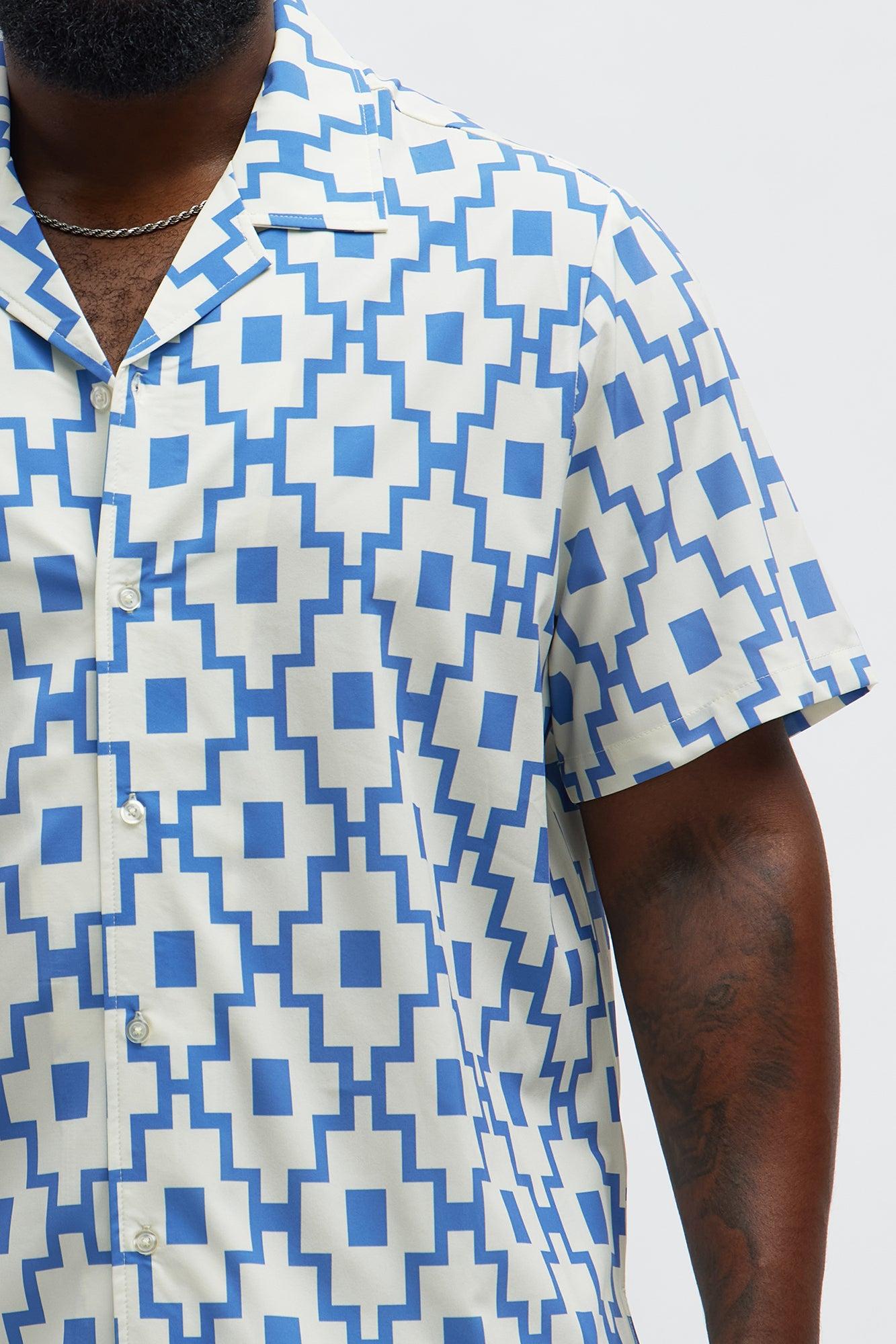 Mosaic Printed Cuban Shirt - Blue/combo Male Product Image
