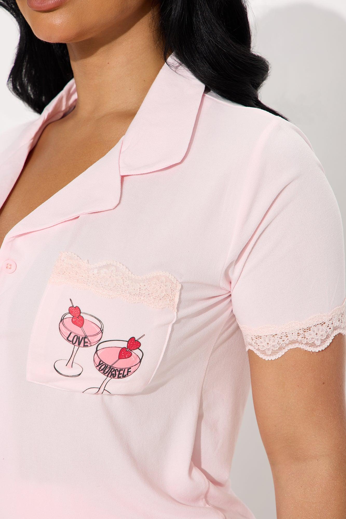 Martini Time Short Sleeve PJ Short Set - Pink Product Image