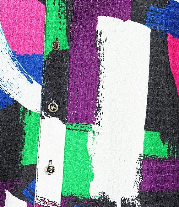 Calessa Textured Knit Geometric Multicolor Point Collar Long Sleeve Button Front Tunic Product Image