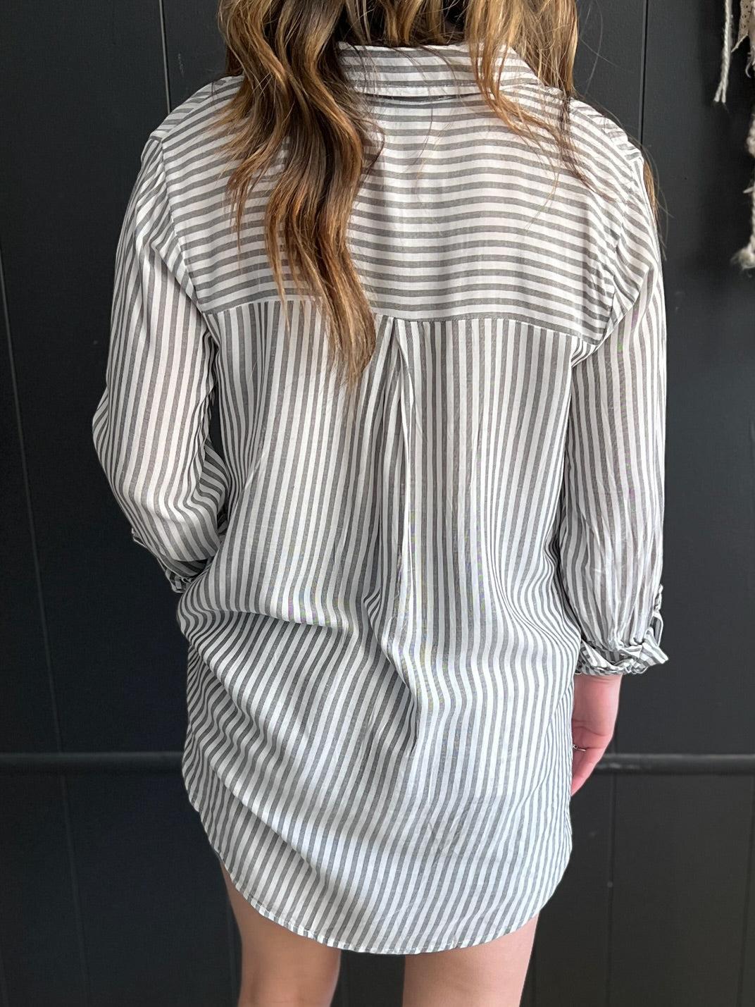 Striped Collared Lightweight Button Down Shirt Product Image