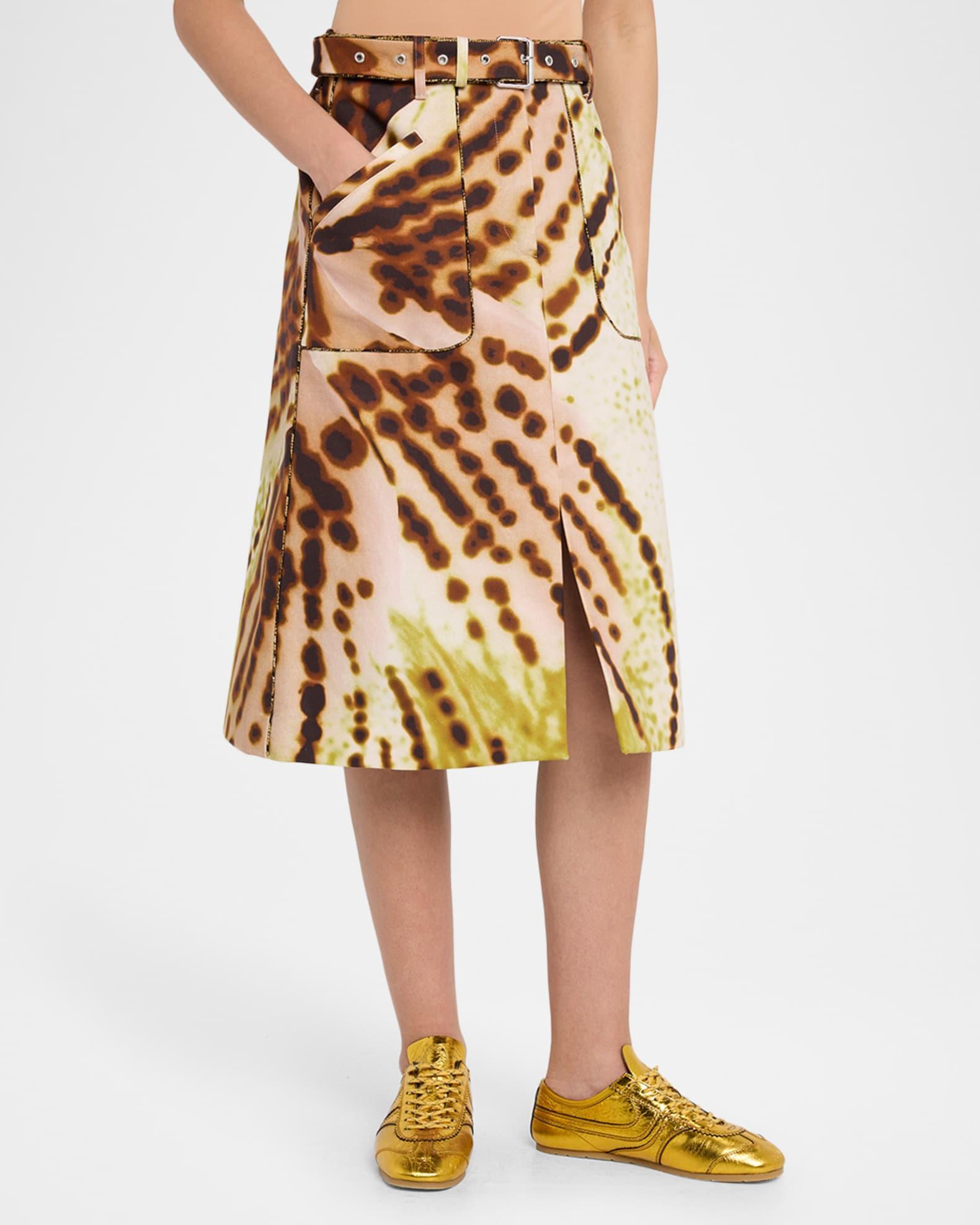 Sheraz Orchid-Print Belted A-Line Skirt Product Image