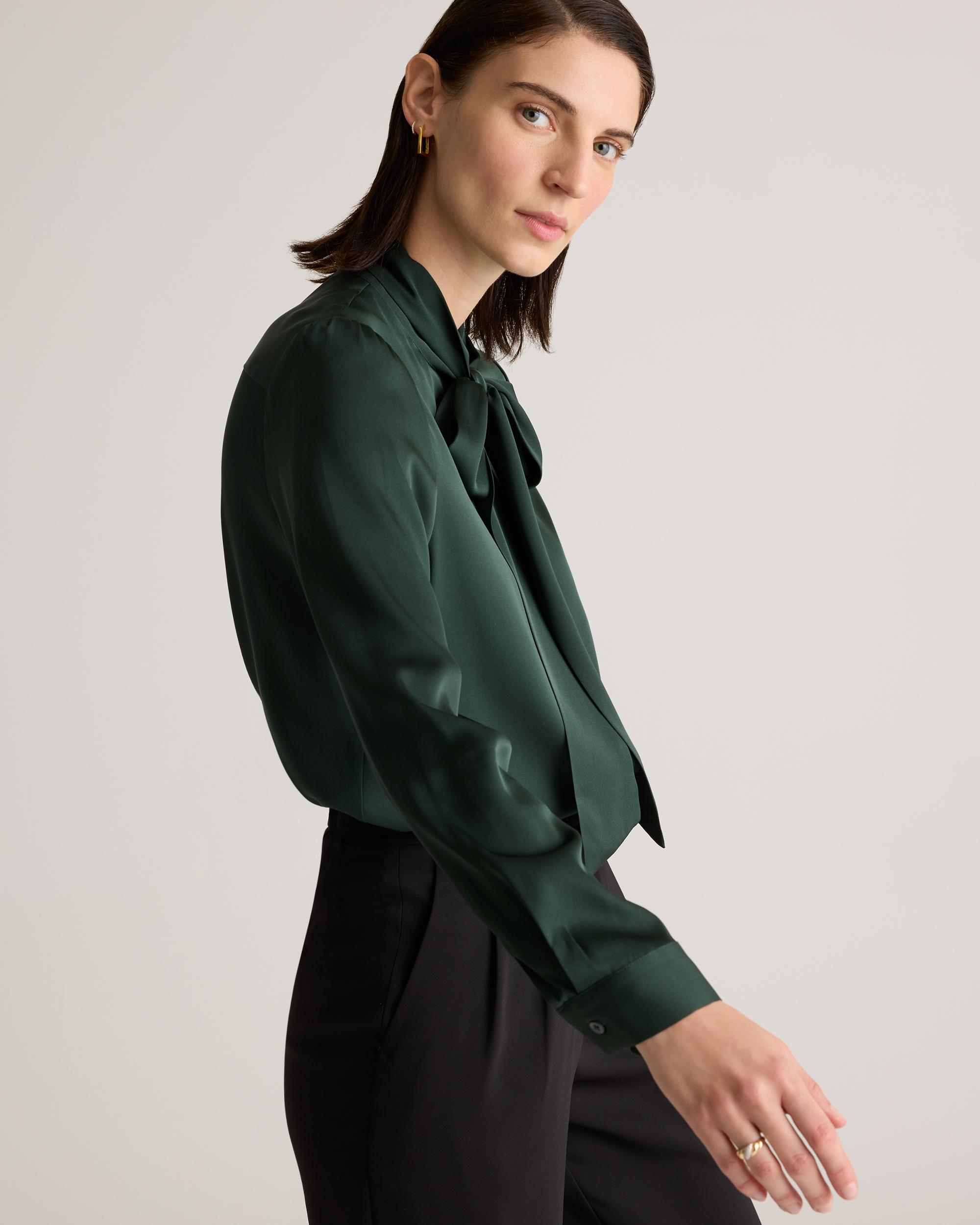 Quince | Women's Washable Stretch Silk Tie Neck Blouse Product Image