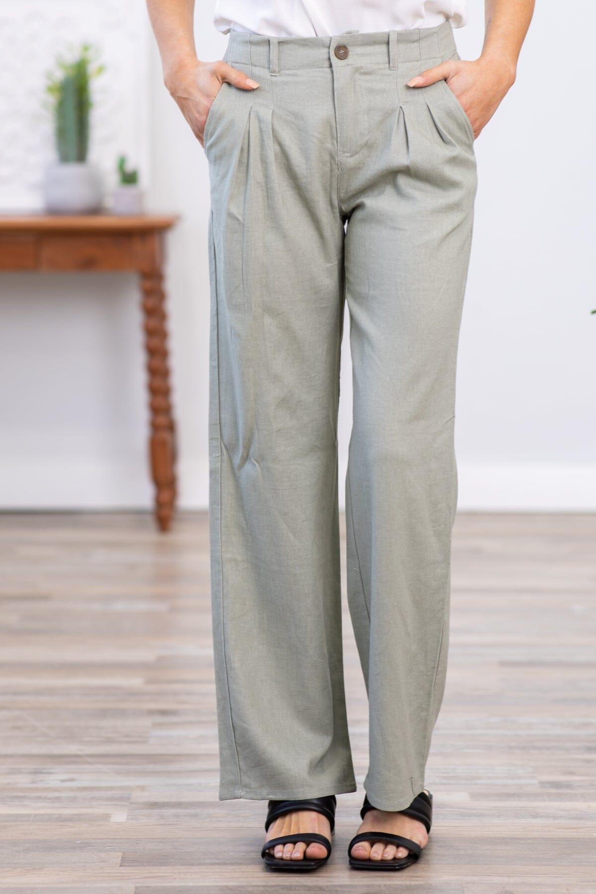 Dark Sage Wide Leg Trouser Pants Product Image