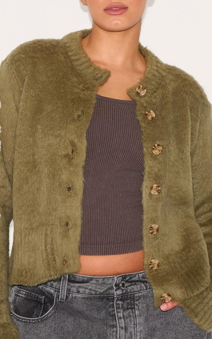 Plus Khaki Eyelash Knitted Cardigan Product Image