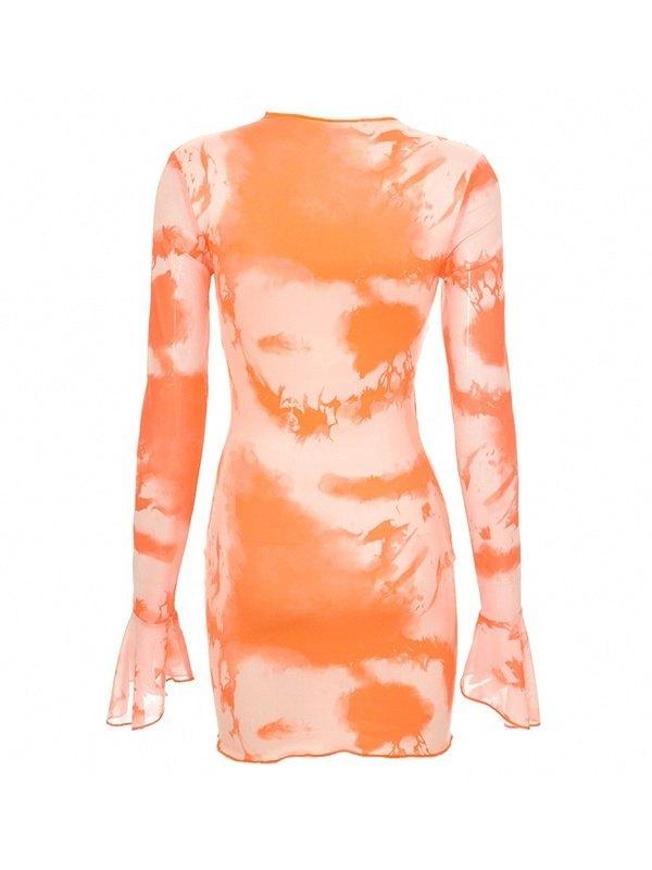 Abstract-Print Flared-Sleeve Tie Dress Product Image