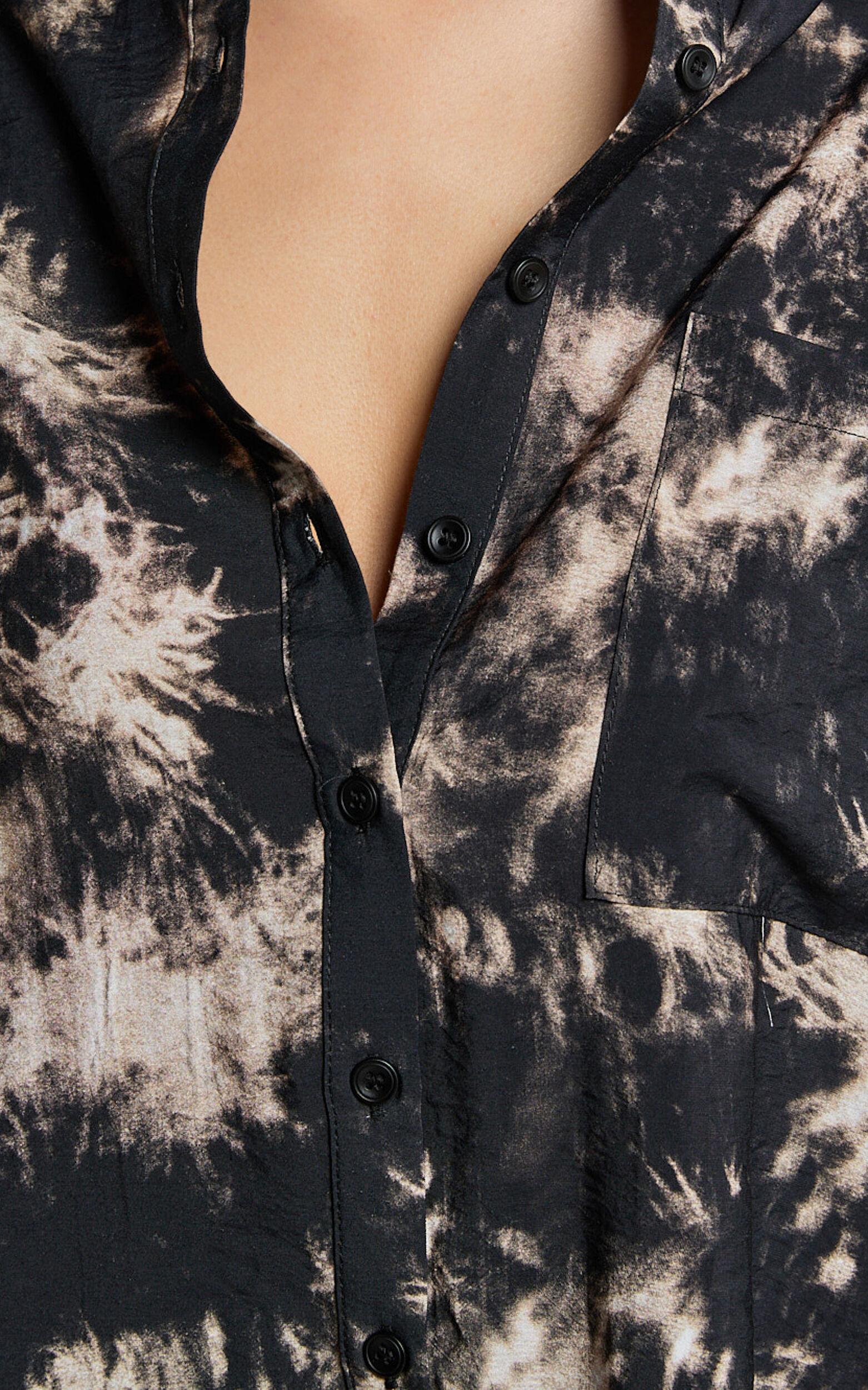 Romain Mini Skirt - High Waisted Printed Mini Skirt in Black Tie Dye Product Image