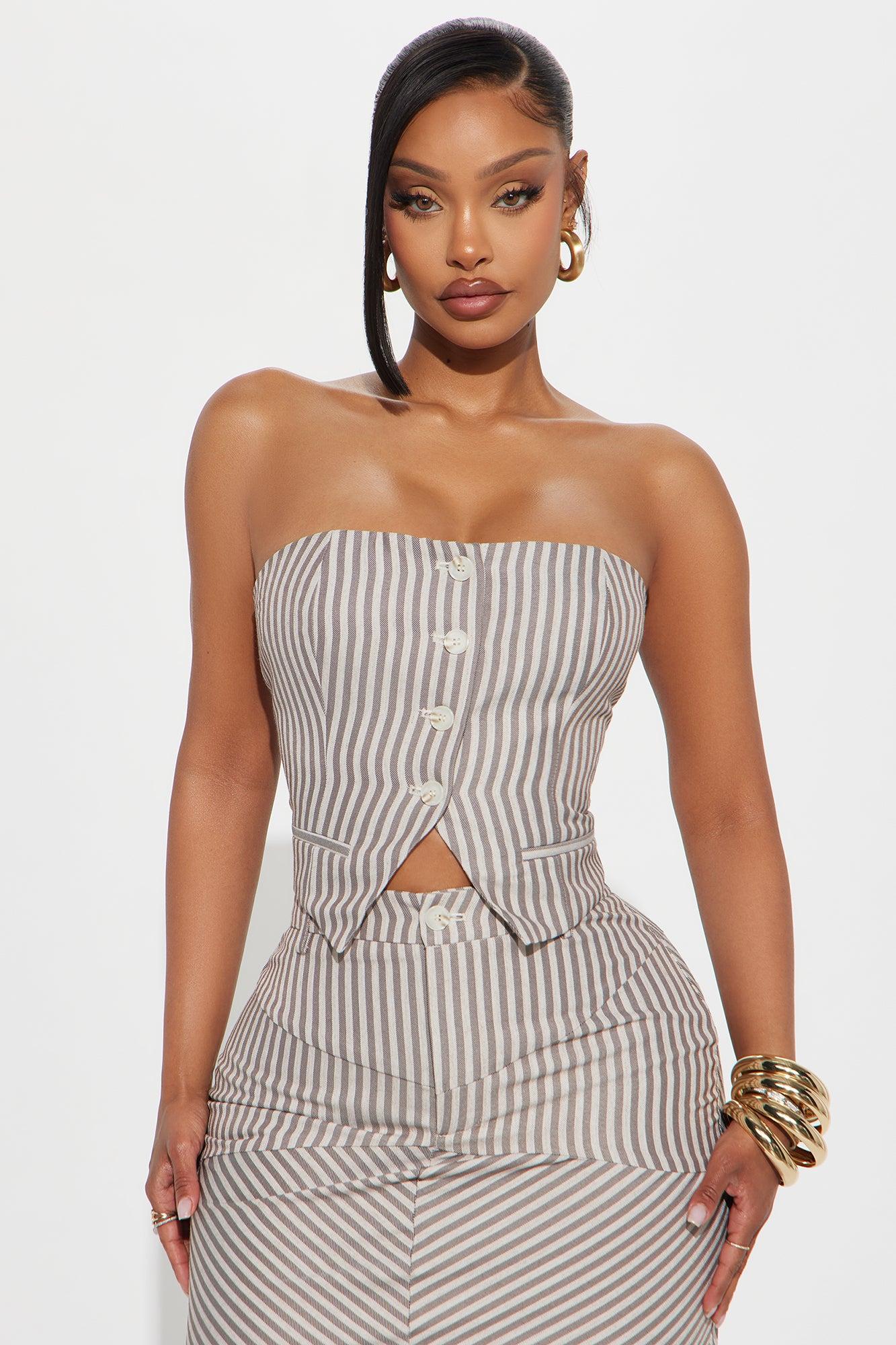 Bailey Striped Maxi Skirt Set - Mocha/combo Product Image