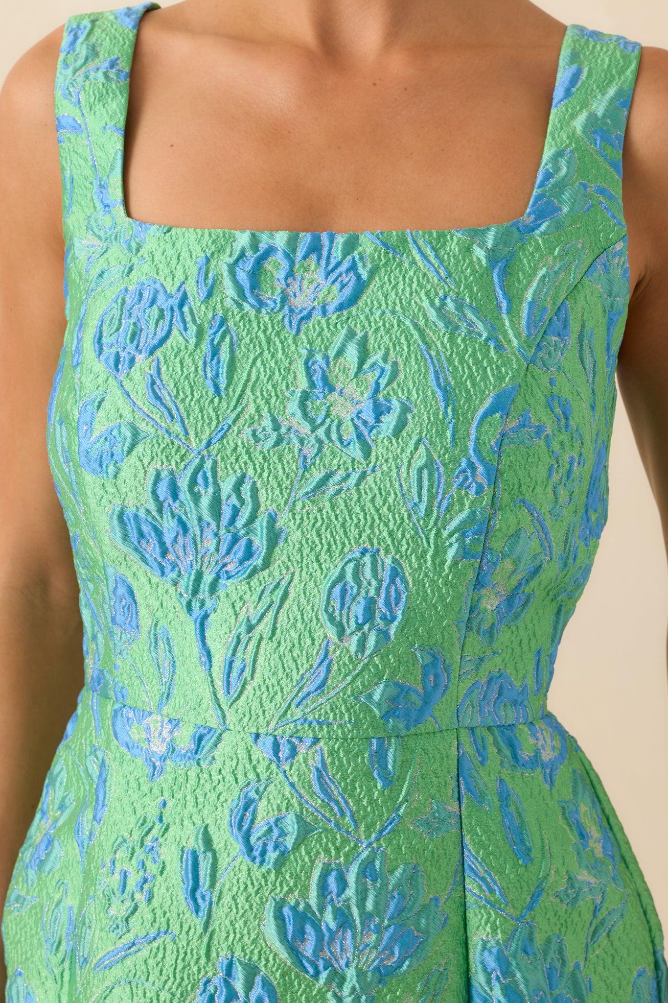 Just Look At Her Green Floral Print Jacquard Mini Dress Product Image