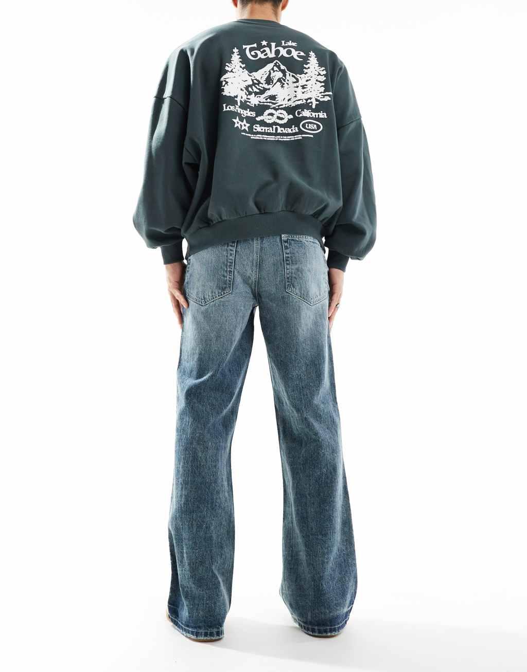 ASOS DESIGN wide flare jeans in gray blue wash Product Image