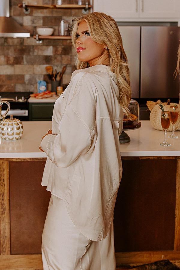 Elite Elegance Satin Button Up In Cream Curves Product Image