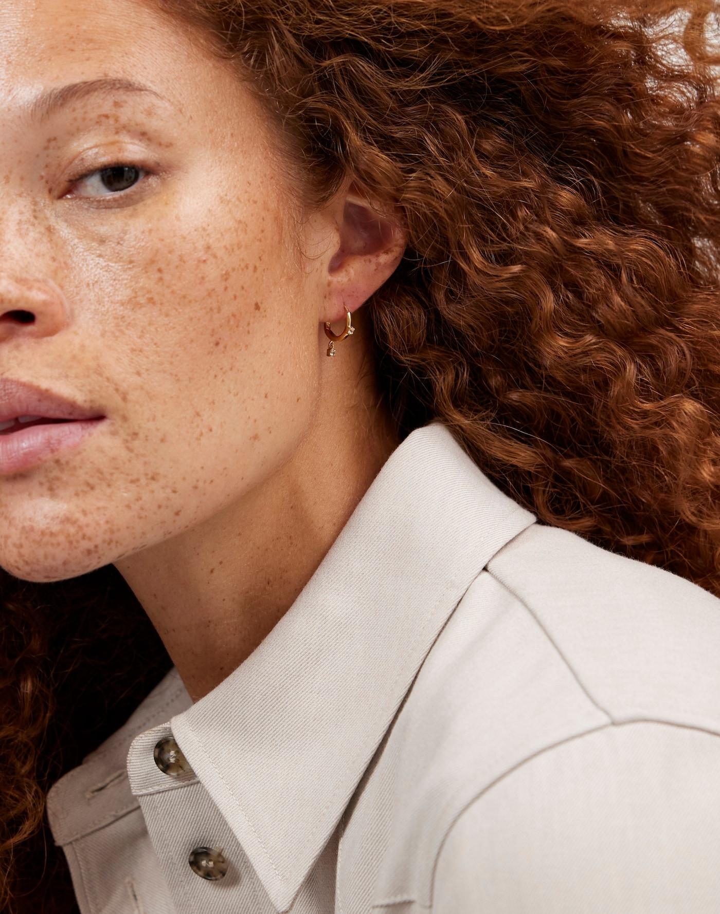 Demi-Fine Sapphire Charm Huggie Hoop Earrings Product Image