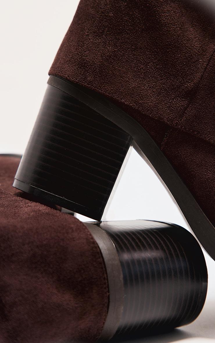 Chocolate Faux Suede Round Toe Fold Over Low Block Heel Boots Product Image