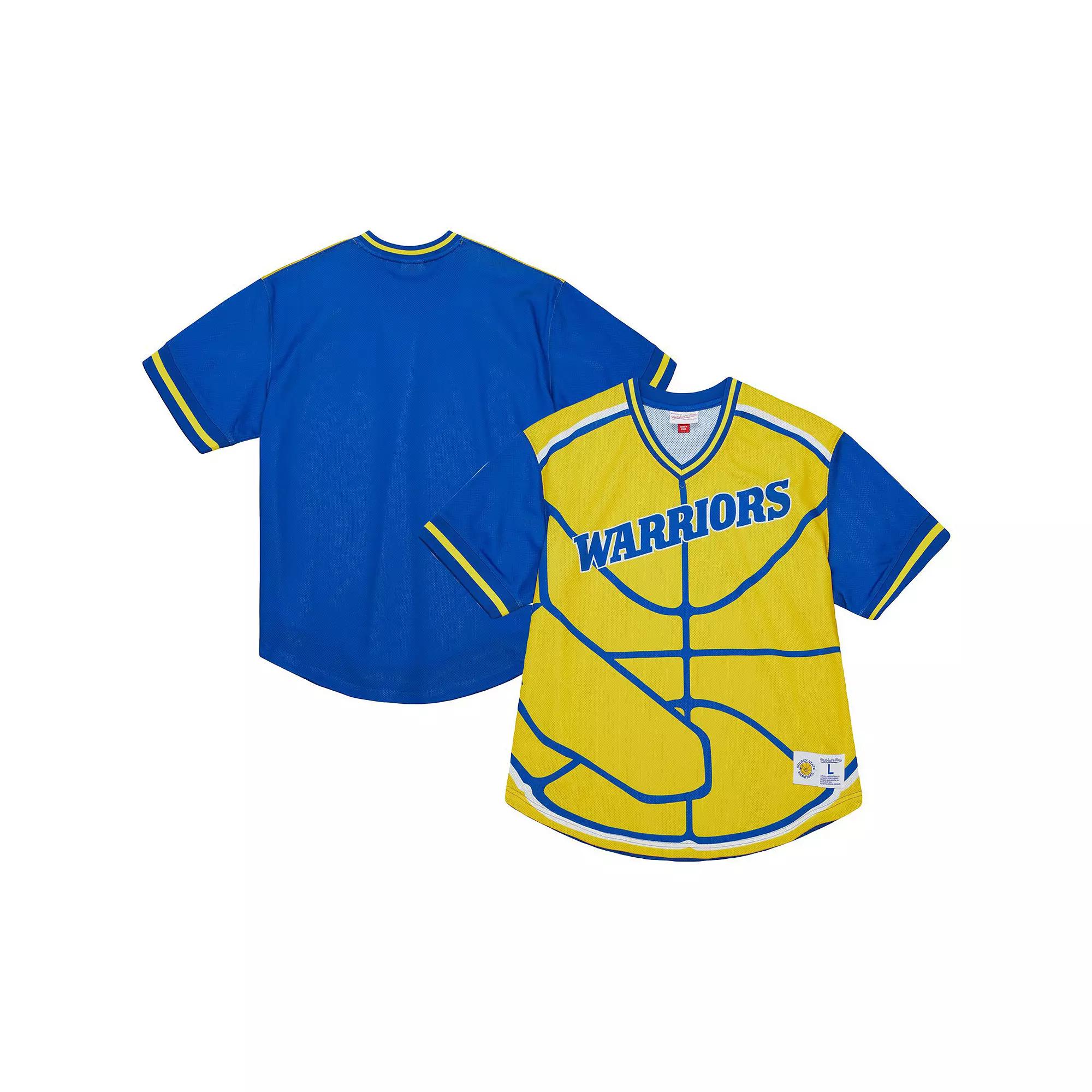 Men's Mitchell & Ness  Gold Golden State Warriors Jumbotron 3.0 Mesh V-Neck T-Shirt, Size: 3XL Product Image