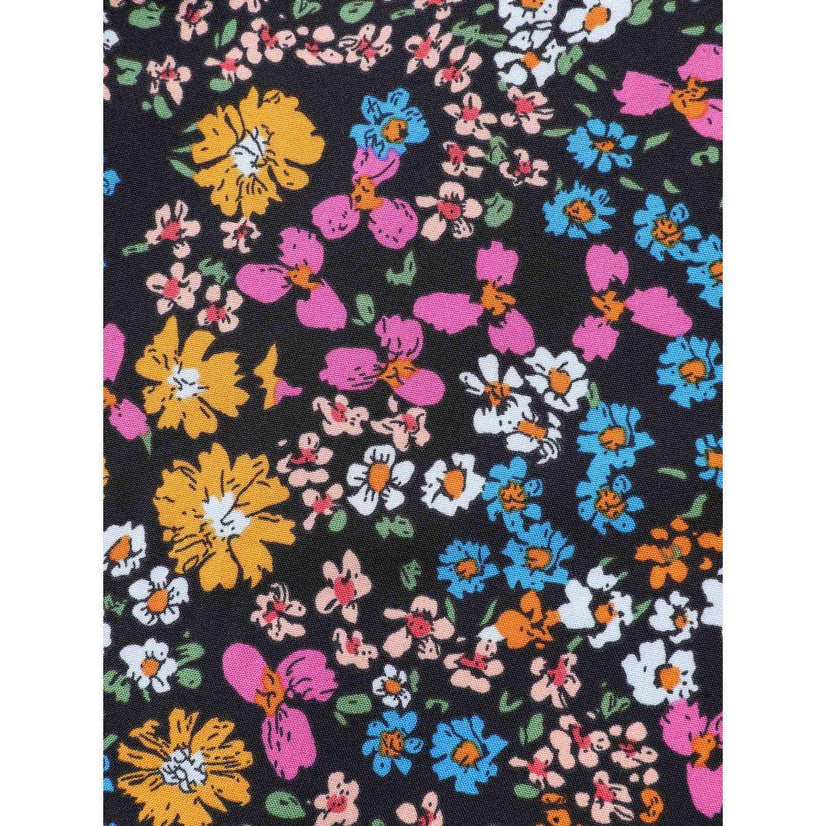 Plus Size Ditsy Floral Print Stretchy Waist Shorts Women BlackFlower Timeless Wide Leg Elegant Shorts BloomChic 12/L Product Image