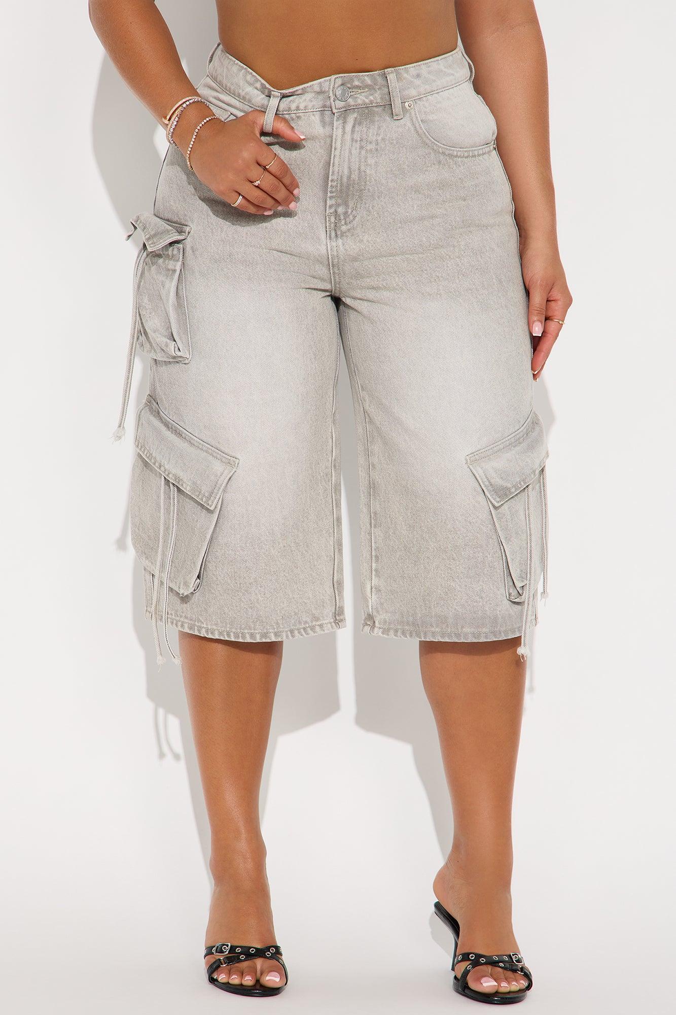 Precious Cargo Non Stretch Denim Jorts - Grey Product Image