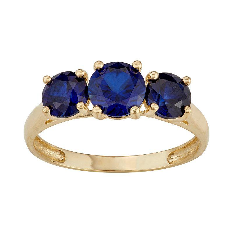 Designs by Gioelli 10k Gold 3-Stone Ring, Womens Created Blue Product Image