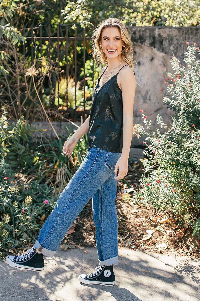 Jacquard Satin Spaghetti Strap Top Product Image