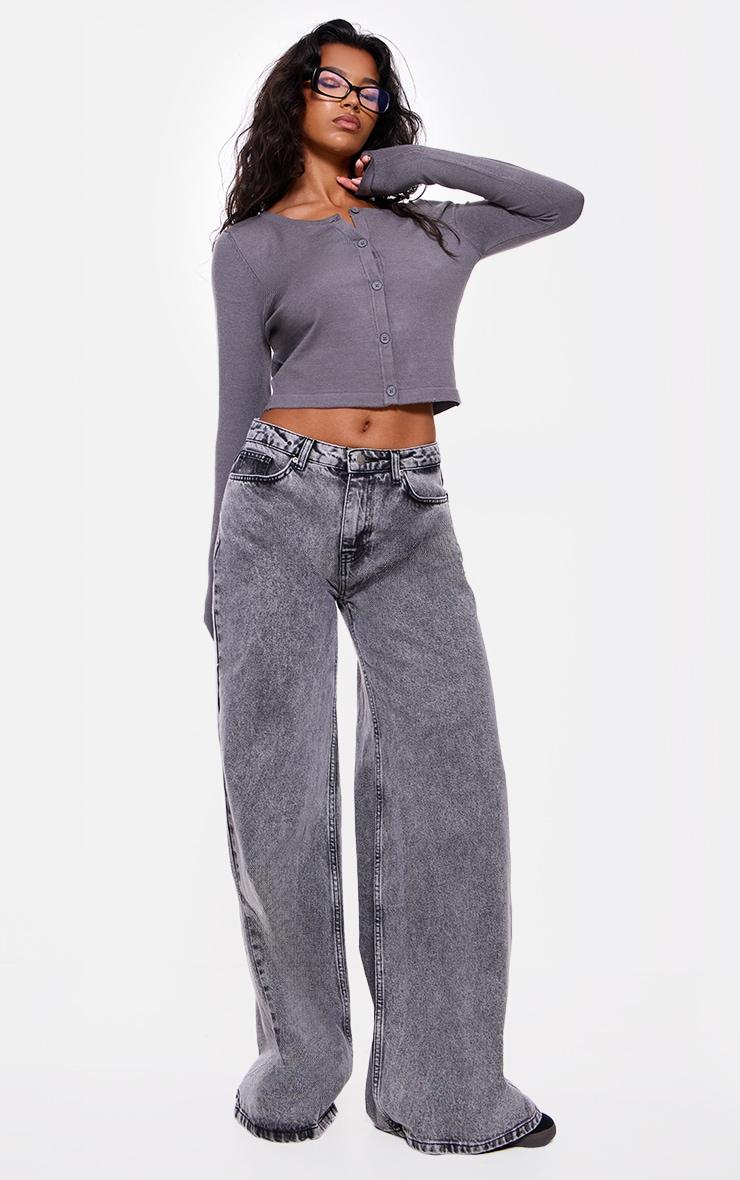 Ash Grey  Fine Knit Button Up Cardigan Product Image