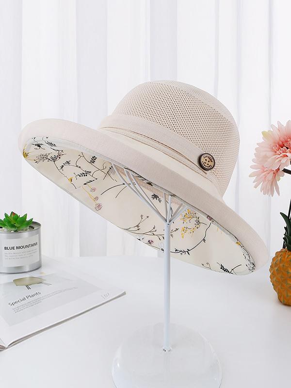 Hollow Lace-Up Printed Split-Joint Sun Hat Product Image
