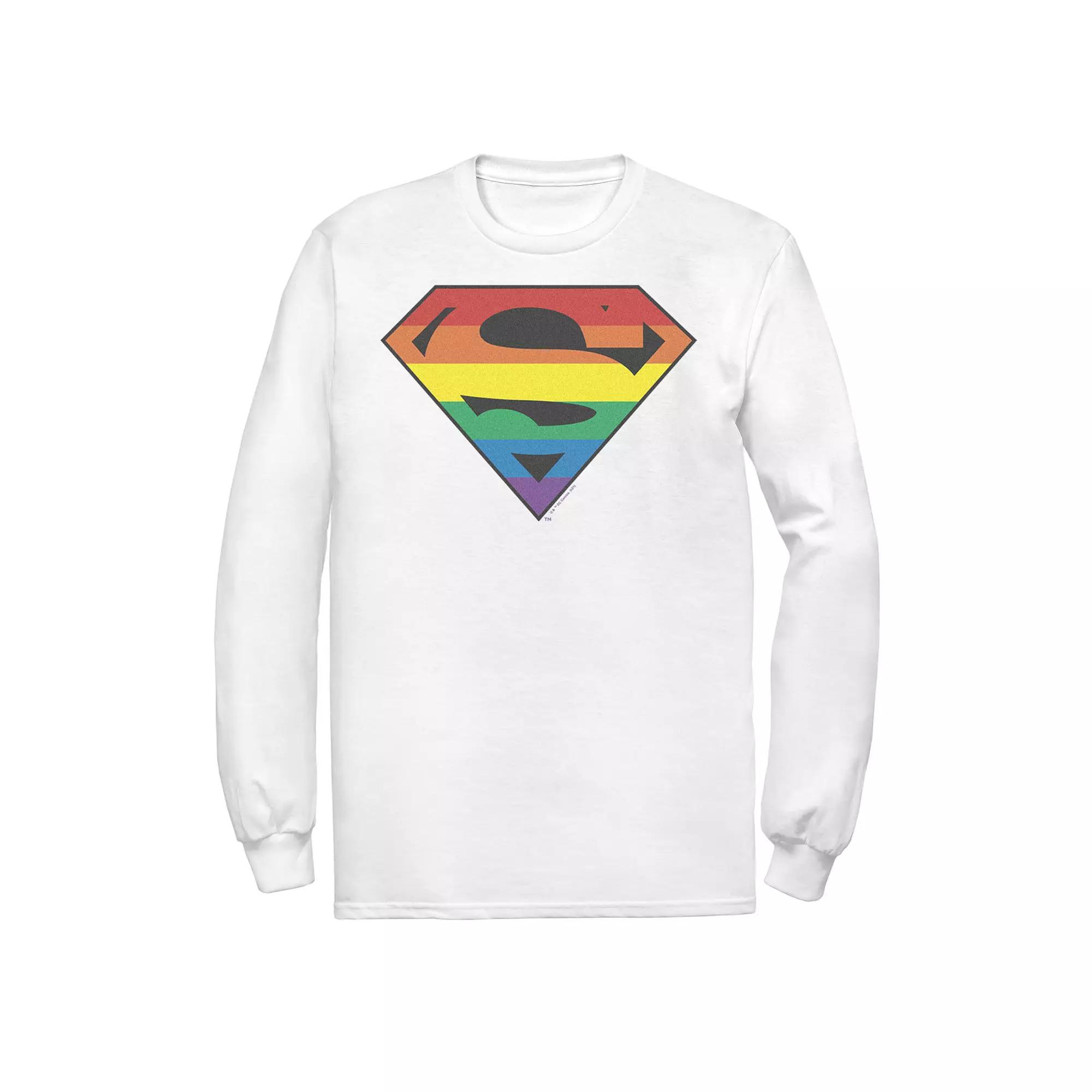 Men's Superman Rainbow Striped Chest Logo Tee, Size: XL, White Product Image