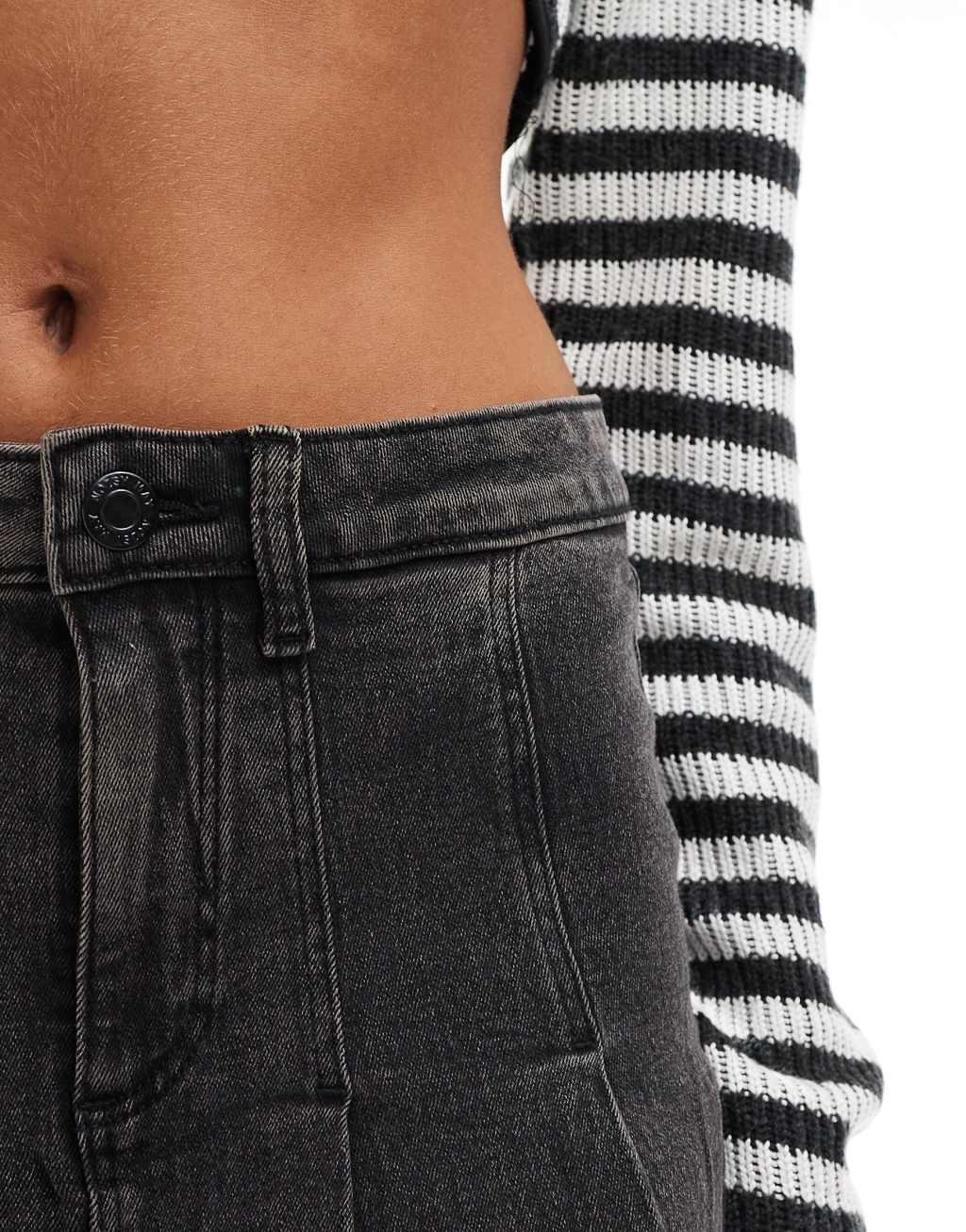 Noisy May pleated denim mini skirt in washed gray Product Image