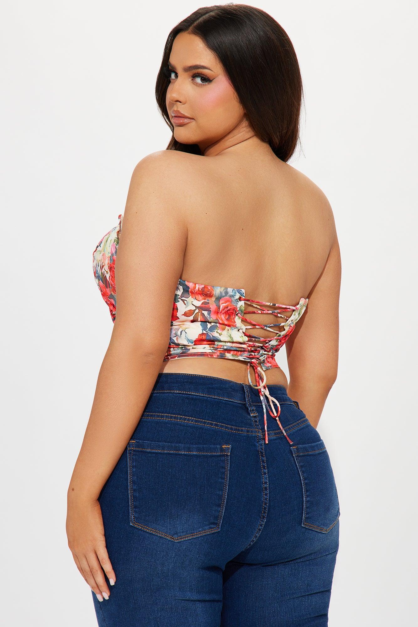 Full Bloom Floral Corset Top - Ivory/combo Product Image