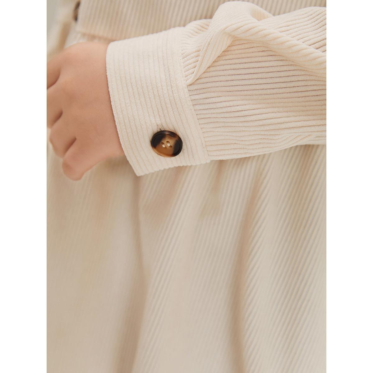 Plus Size Plain Shirt Collar Button Through Ruffle Hem Pocket Coat Women Beige Button Pocket Dailywear Jackets BloomChic 28/5X Product Image