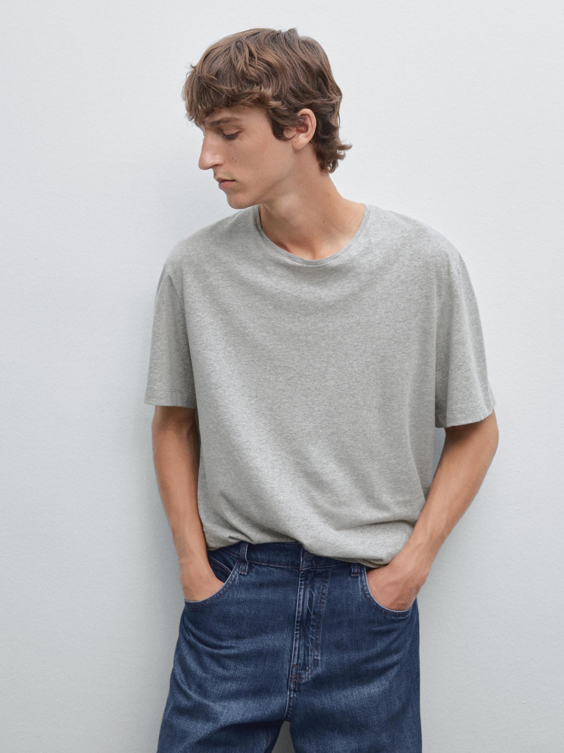Melange cotton and linen t-shirt Product Image