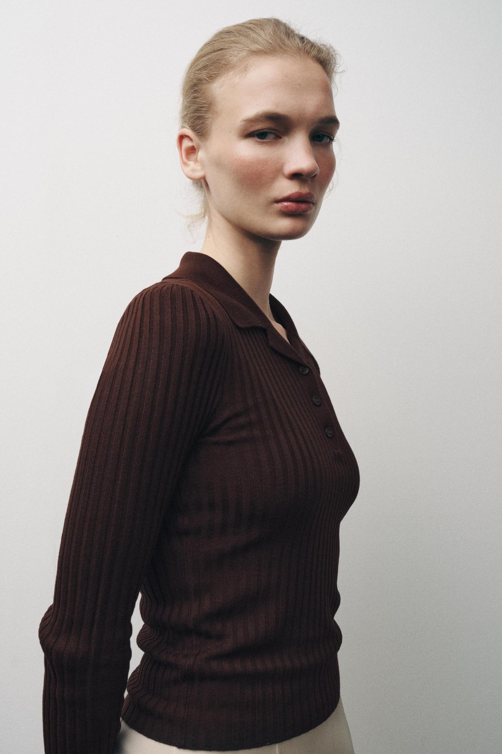 RIBBED KNIT POLO SWEATER Product Image