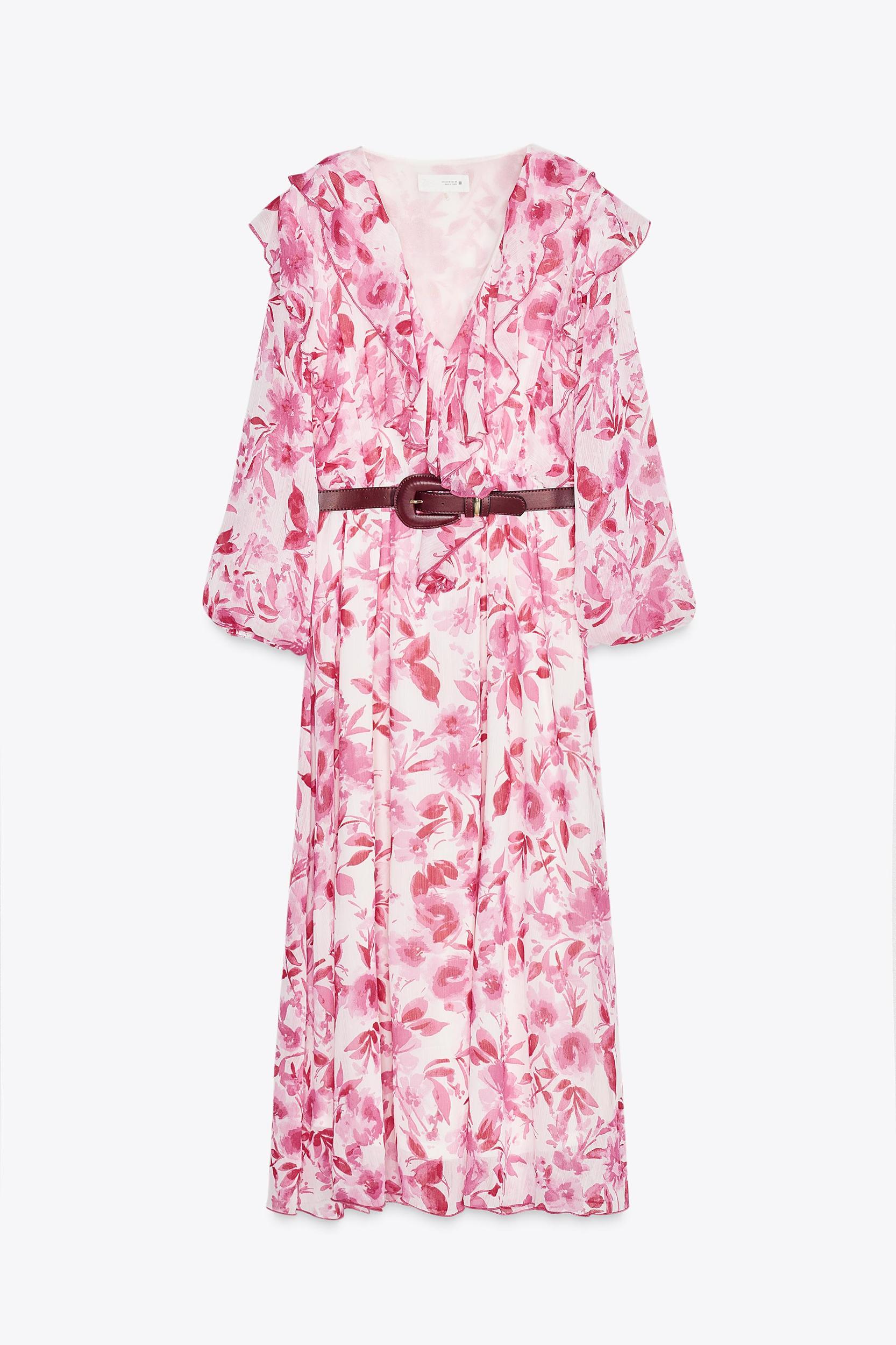 BELTED PRINTED MIDI DRESS Product Image