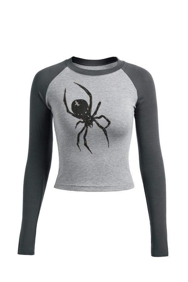 Spider Print Raglan Sleeve Long Sleeve Tees Product Image